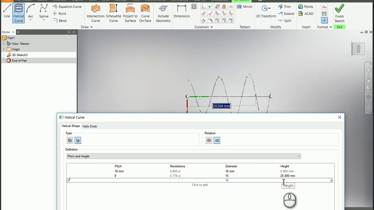 Inventor 2019 Variable Helical curve