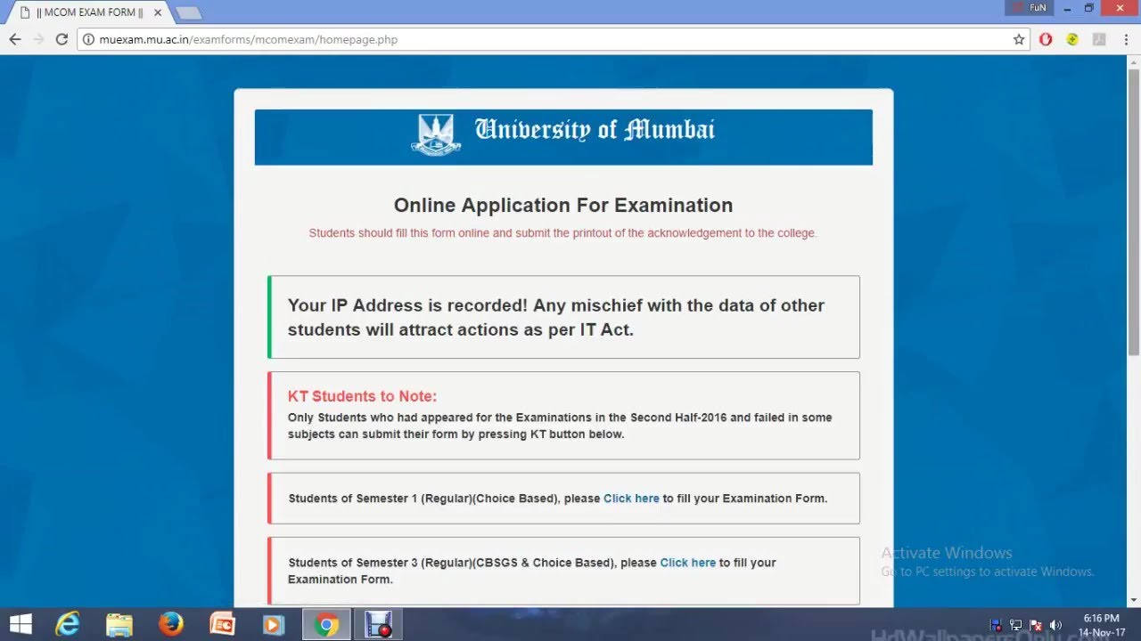 How to fill Graduate Masters Examination Form Of Mumbai University