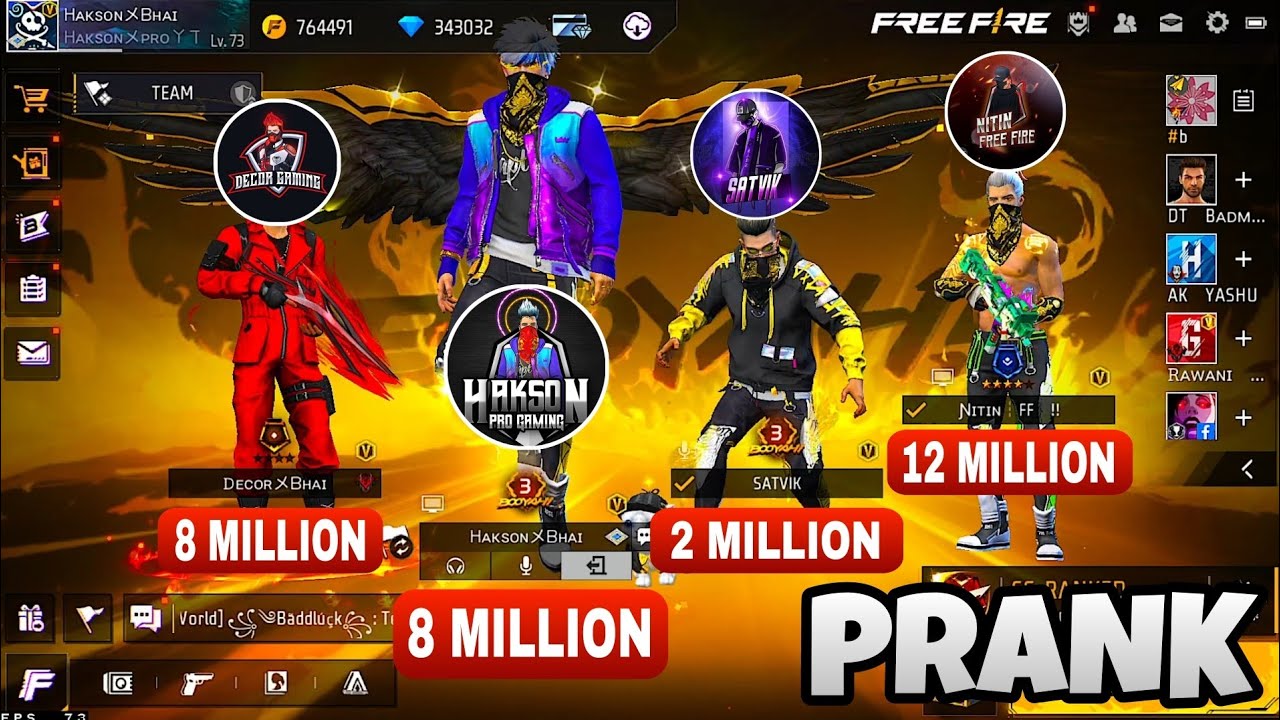 Satvik , Nitin free fire, Decor bhai and Hakson Bhai 🔥 Angel Emote Prank 😂 Garena Free Fire Max