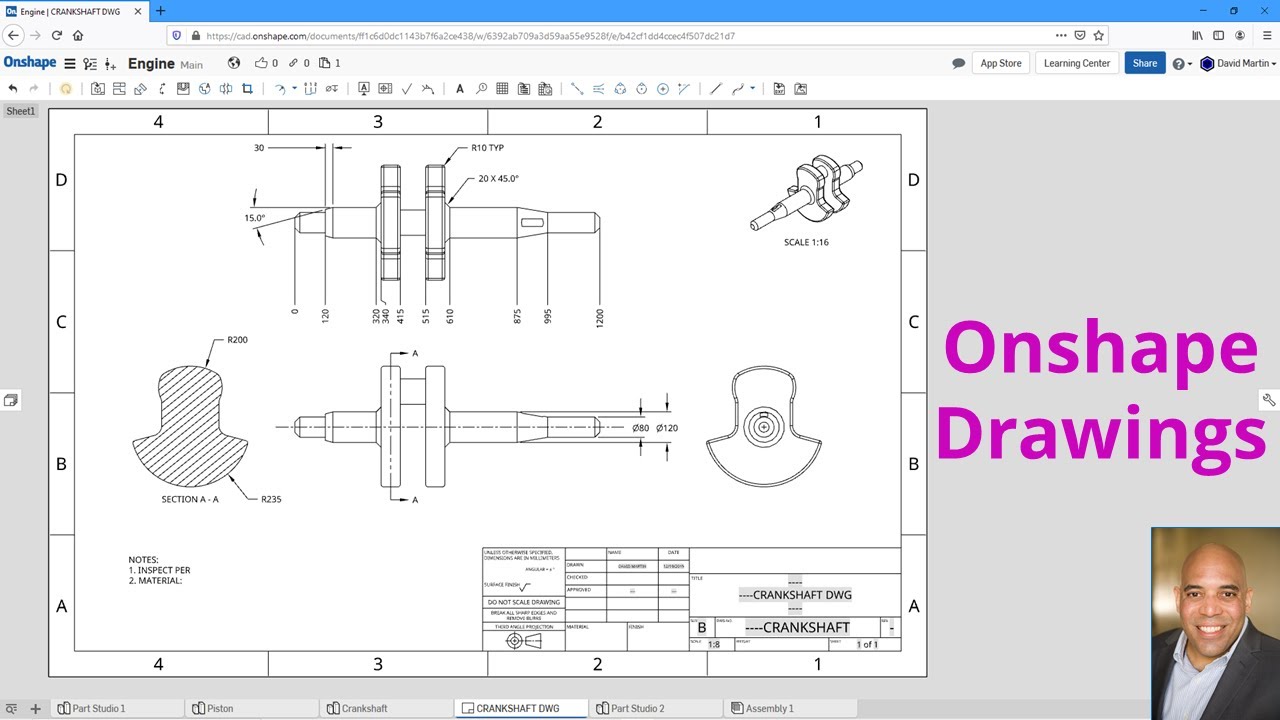 Onshape — Обзор чертежей — Как создавать новые чертежи, виды и размеры