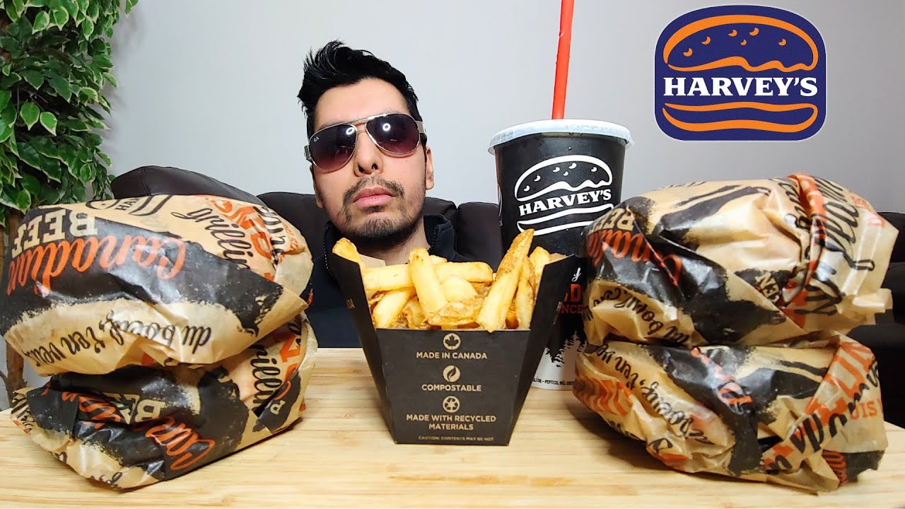 THREE BURGERS AND A CHICKEN SANDWICH, FRIES, HARVEYS FAST FOOD MUKBANG EATING SHOW
