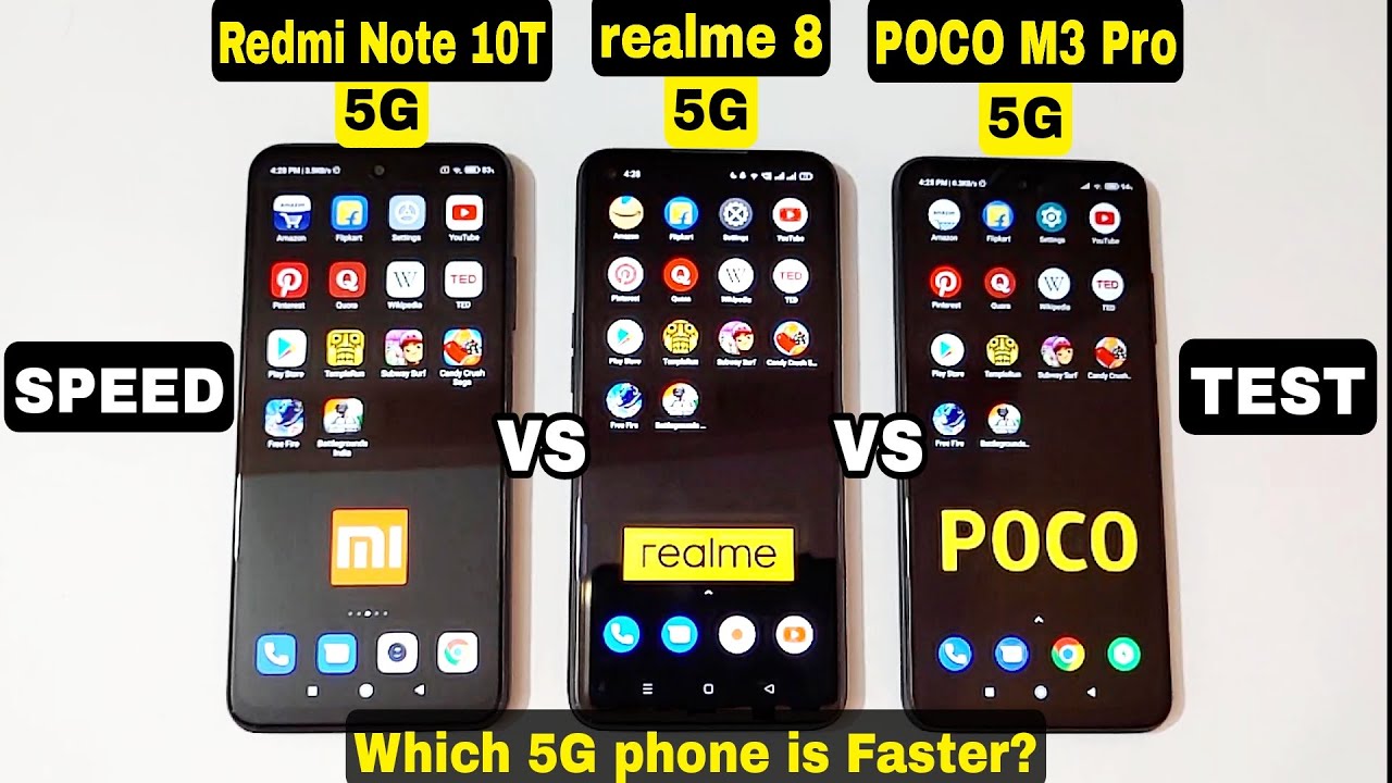 Redmi note 10T 5g vs realme 8 5g vs POCO M3 Pro 5g Speed Test | 5G Phones Speed Test