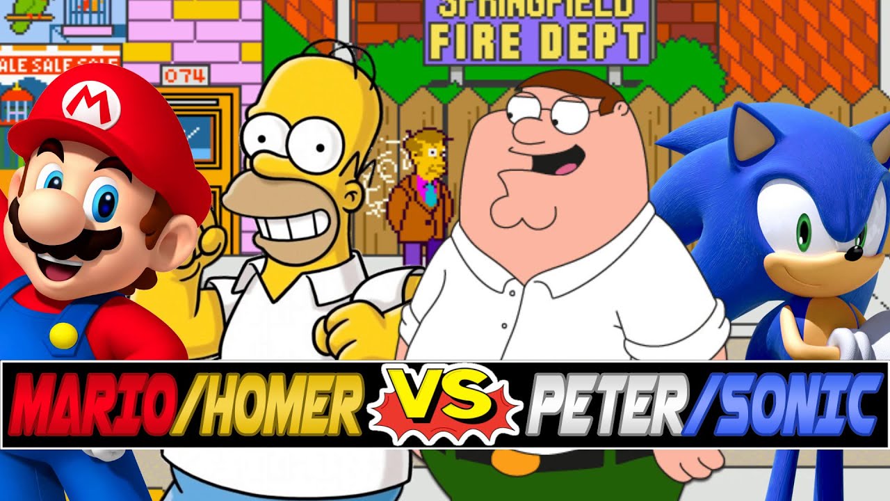 M.U.G.E.N. Battles | Homer Simpson/Mario vs Peter Griffin/Sonic the Hedgehog
