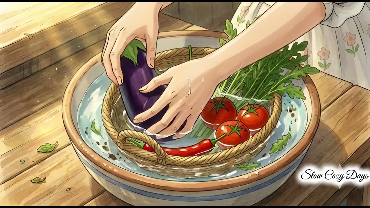 Crispy Eggplant | Cozy Garden Cooking 🍆🌿| Ghibli-Inspired Vibes ✨️ | SlowCozyDay ✨️
