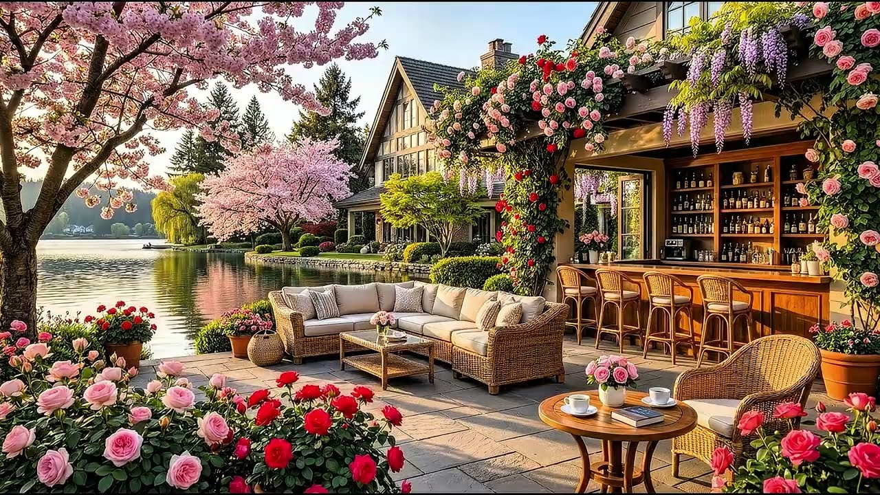 Cozy February Spring Morning 🌸 Cozy Lakeside Porch Ambience with Smooth Jazz Music for Work & Study