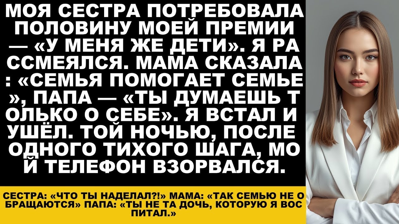 Моя сестра потребовала  «Отдай мне половину своего бонуса у меня дети Я отказалась и она взорвал