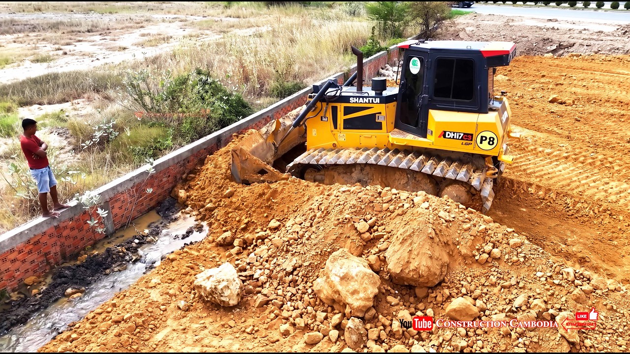 WoW! Massive Landfill Along a Wall Edge Complete! Skilled Dozer Pushing Soil & Dump Trucks Hauling