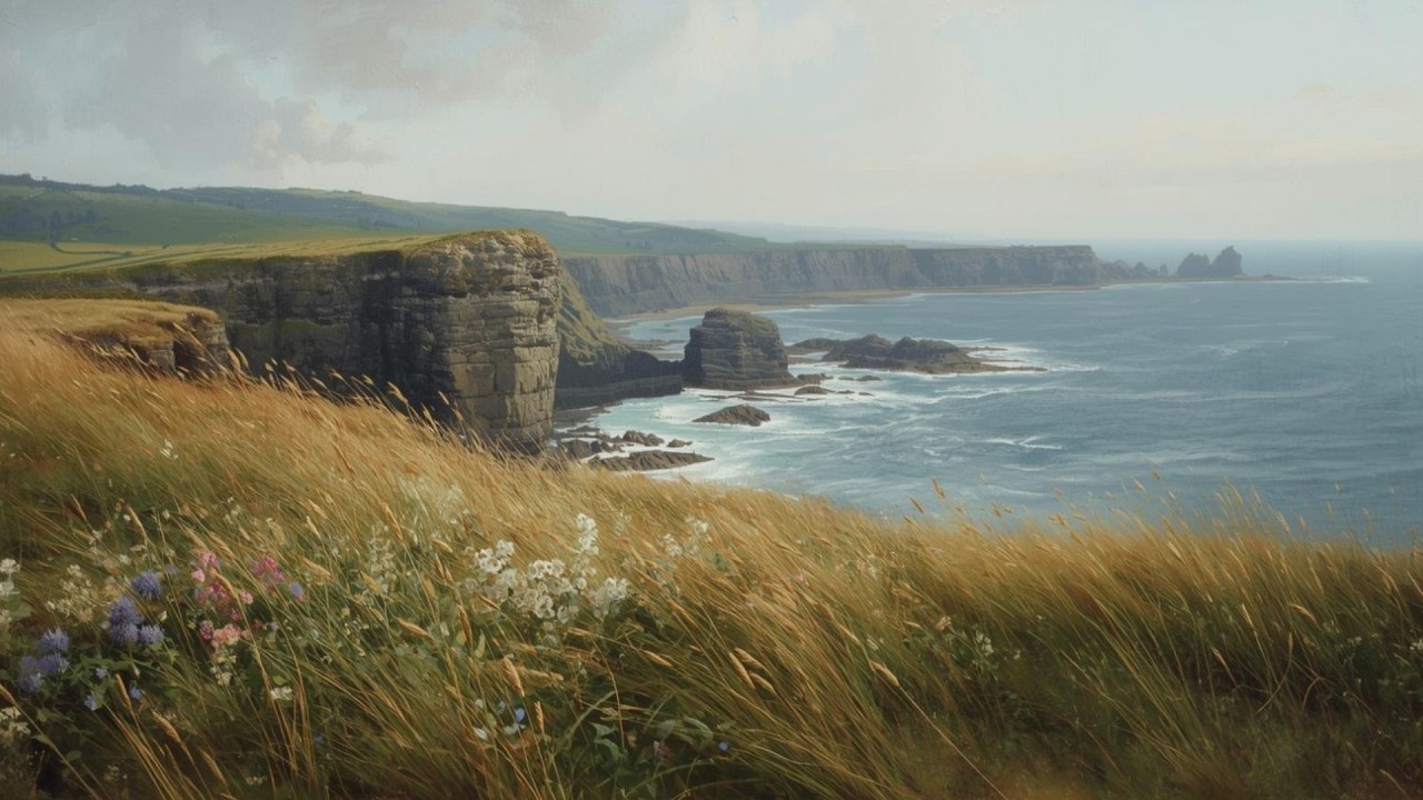 Coastal Cliff Seaside Ocean Landscape Vintage Painting | Frame TV Art Display | 2-Hour Screensaver