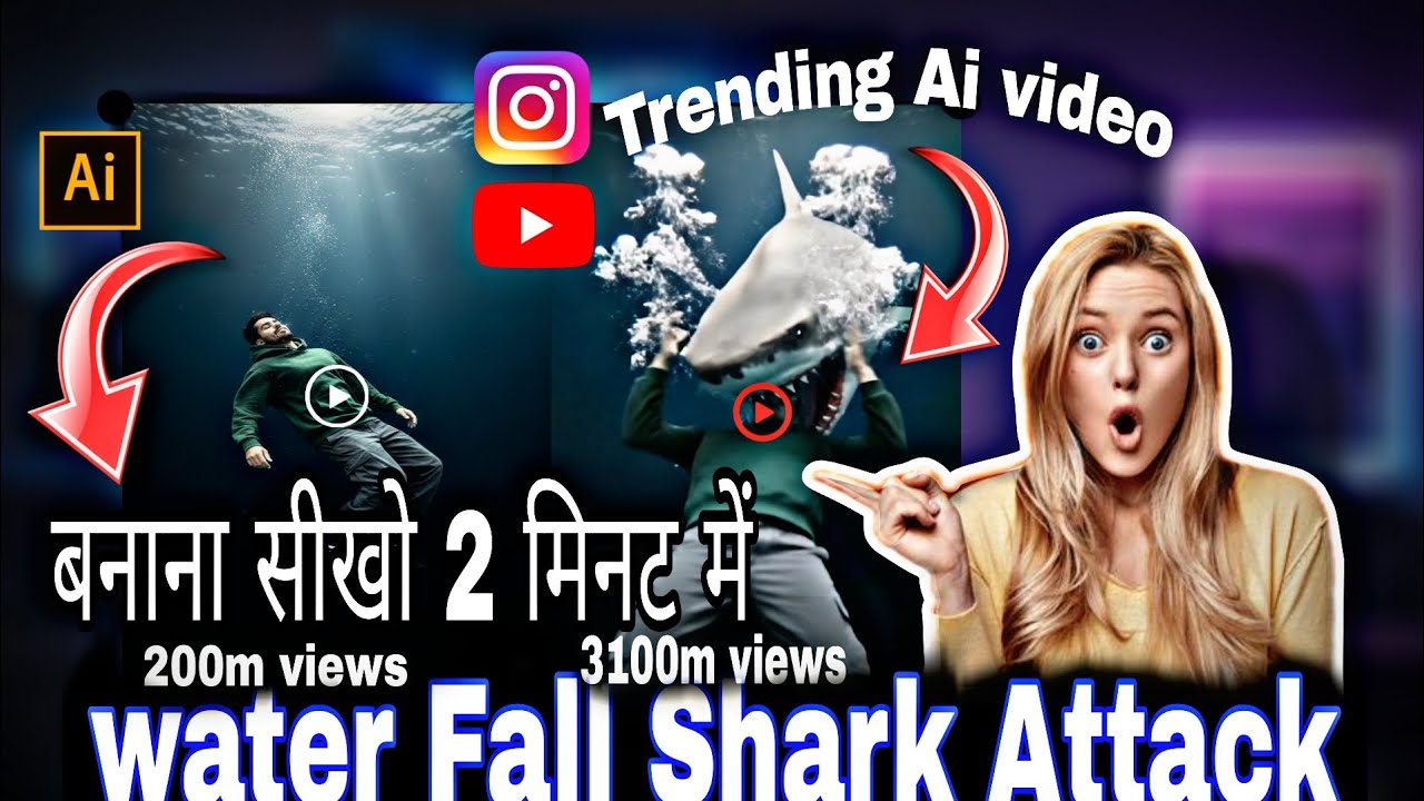 Waterfall Shark Attack AI Video Kaise Banaye 😱 | Mobile Se Full Tutorial