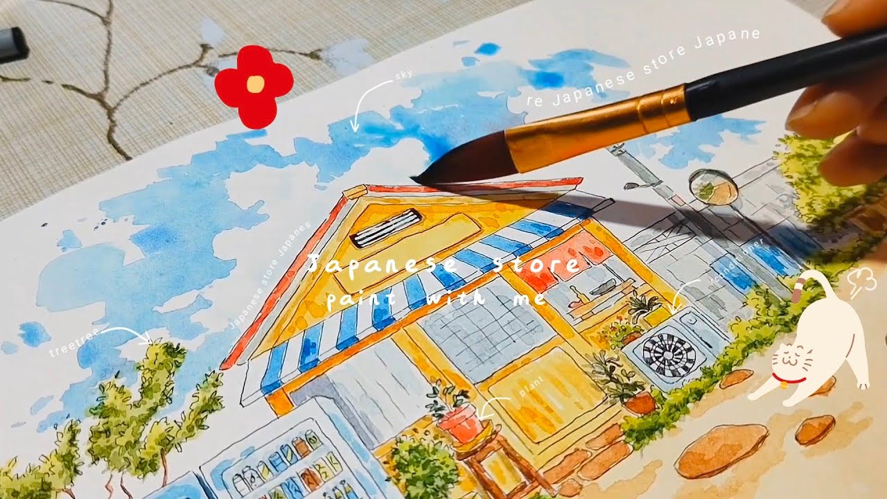 painting aesthetic japanese store with watercolour 🎎| watercolour illustration #watercolor