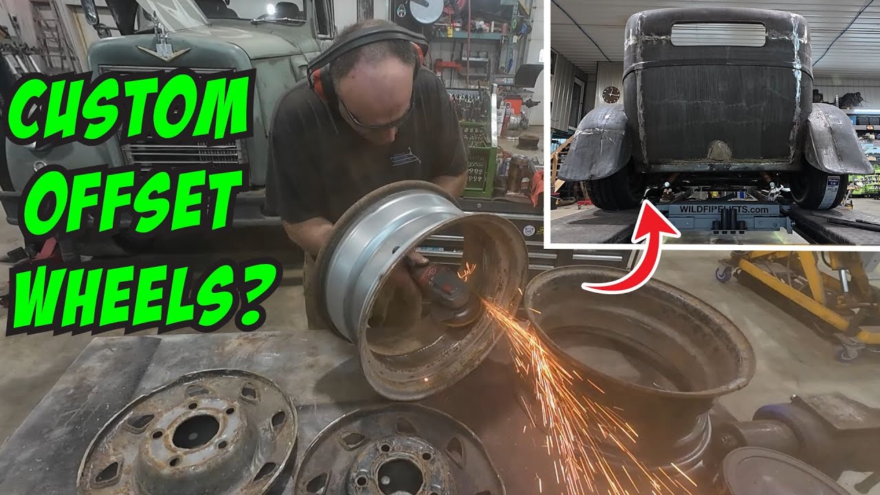 Cutting up some wheels to change the offset needed for our model A sedan.