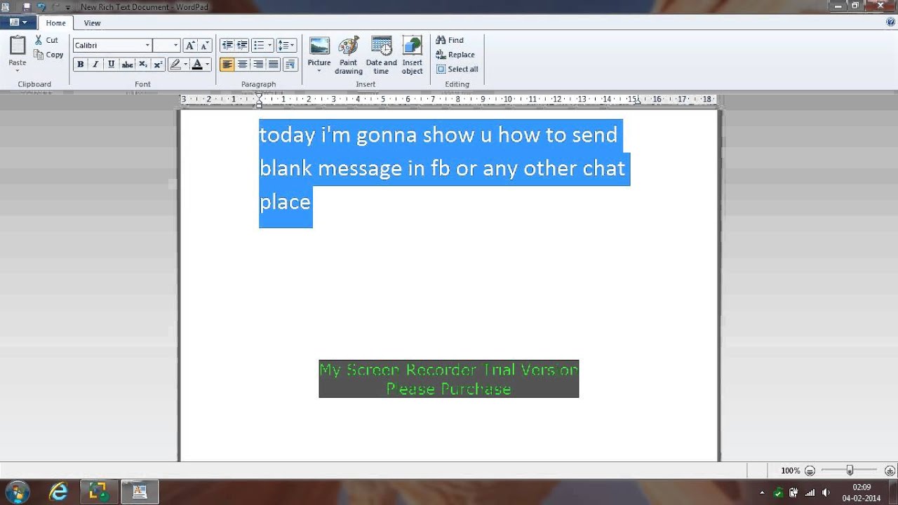 How to send blank message in FACEBOOK?