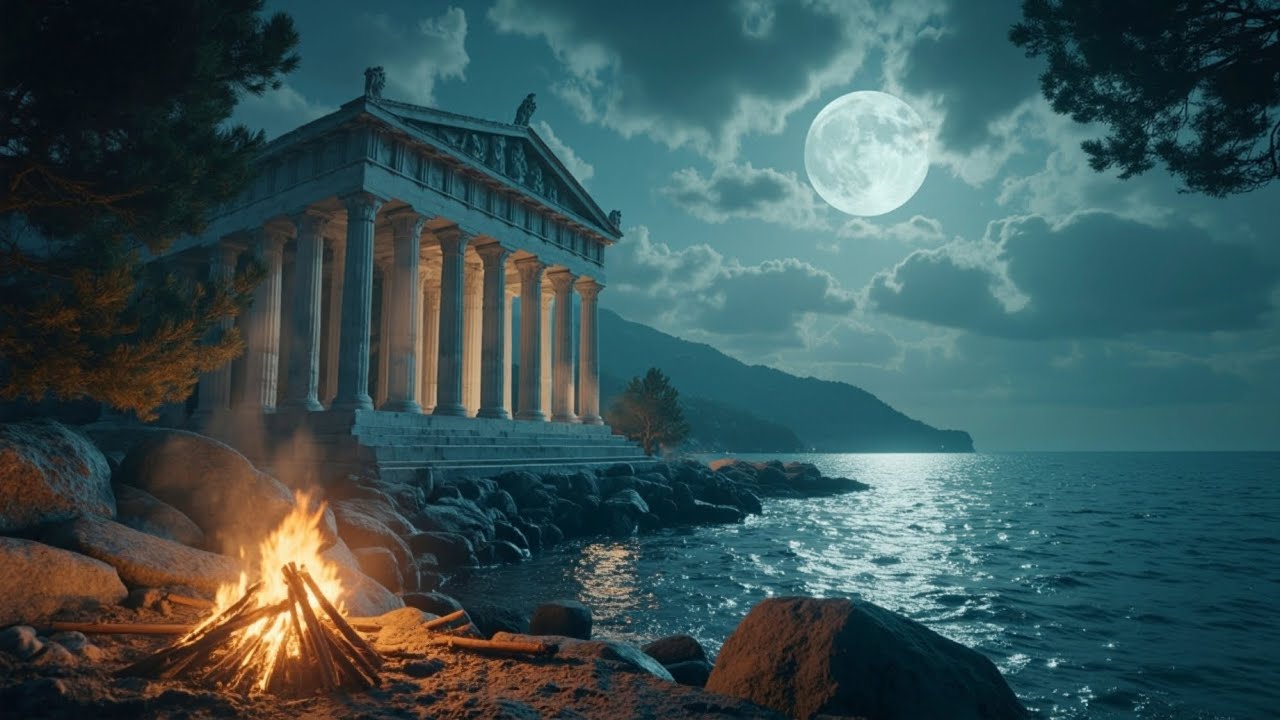 Moonlit Delphi- Temple of Apollo Ambience – Ancient Lyre Harp & Flute Music for Study & Relaxation