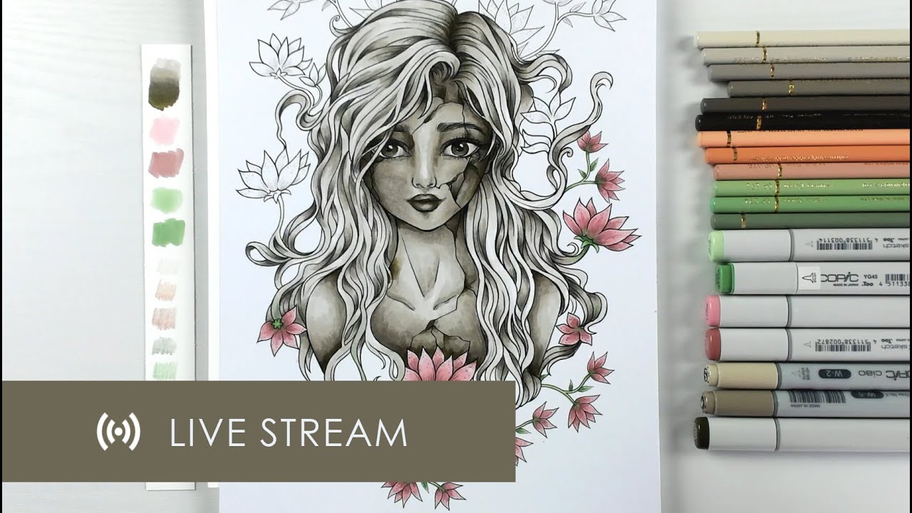 (1/2) Coloring Sakuems Dark Fantasy Stone Girl (Tangled Soul) | Livestream