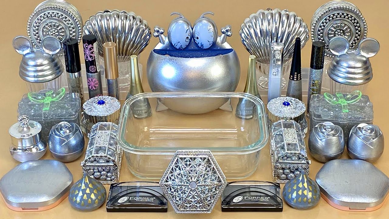 SILVER SLIME 🤍 Mixing makeup and glitter into Clear Slime 💯% ASMR Satisfying Slime Video 1080p