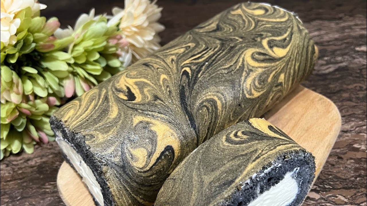 Bamboo Charcoal Swiss Roll Cake | Cream Cake Roll | 竹碳蛋糕卷 | 不开裂不掉皮 | 细腻湿润甜而不腻！
