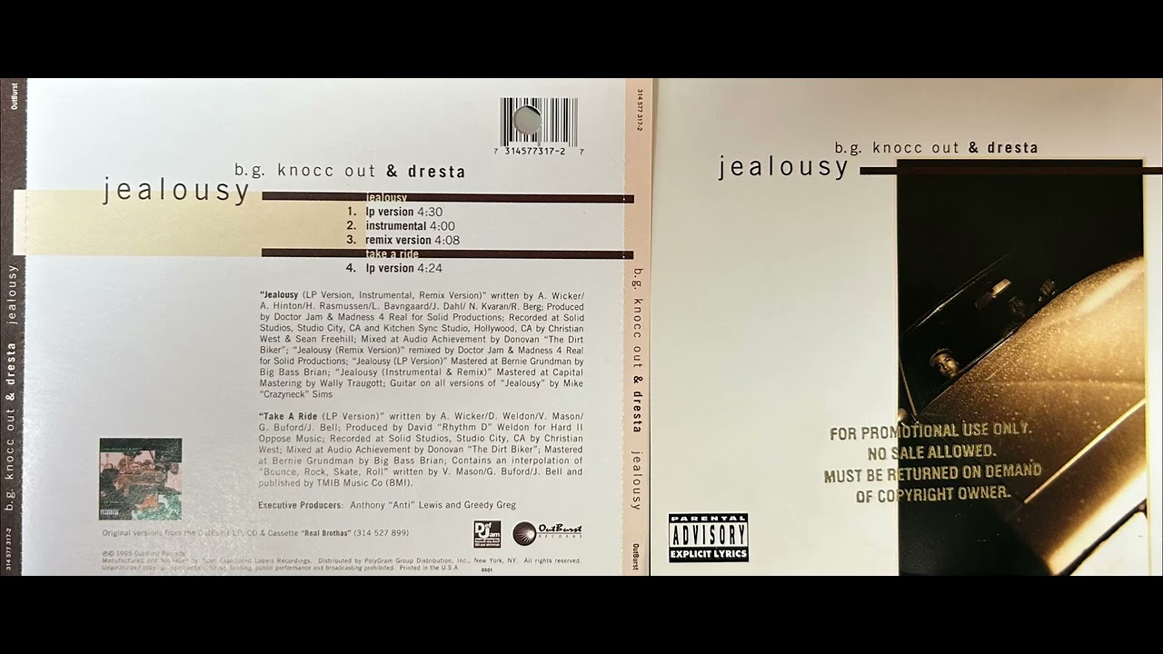 B.G. Knocc Out & Dresta (2. JEALOUSY - INSTRUMENTAL)(1995 CD Single Retail)(Eazy-E)(REAL BROTHAS)