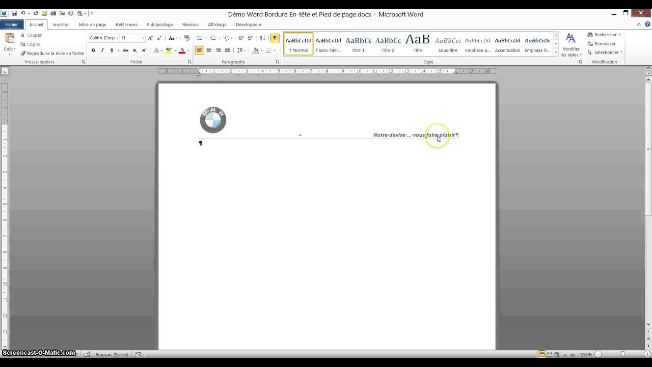 Tutoriel Word Bordures dans En tete et Pieds de page