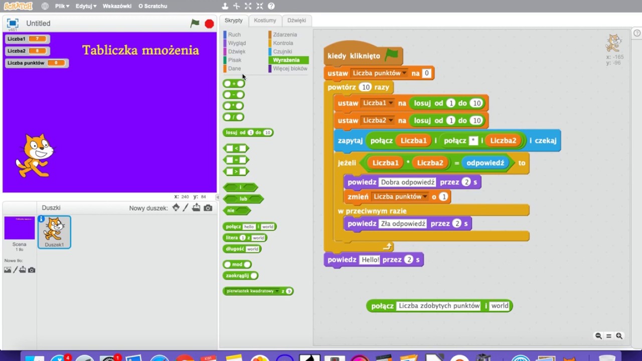 Tabliczka mnożenia - gra w programie Scratch