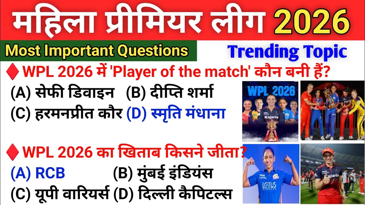 WPL 2026 | Women’s Premier League 2026 | महिला प्रीमियर लीग 2026 | Sports Current Affairs 2026
