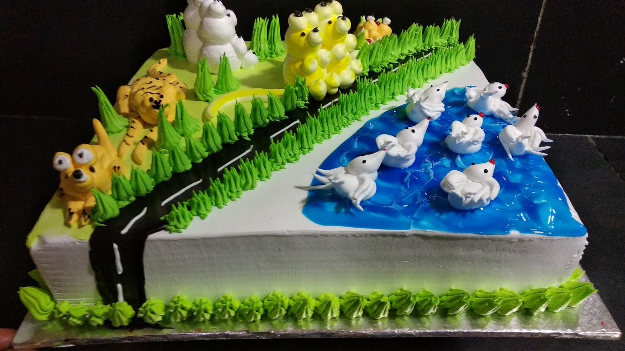How To Make Birthday Cake Jungle Theme And Animals Cake Fancy Decoration Simple Cake