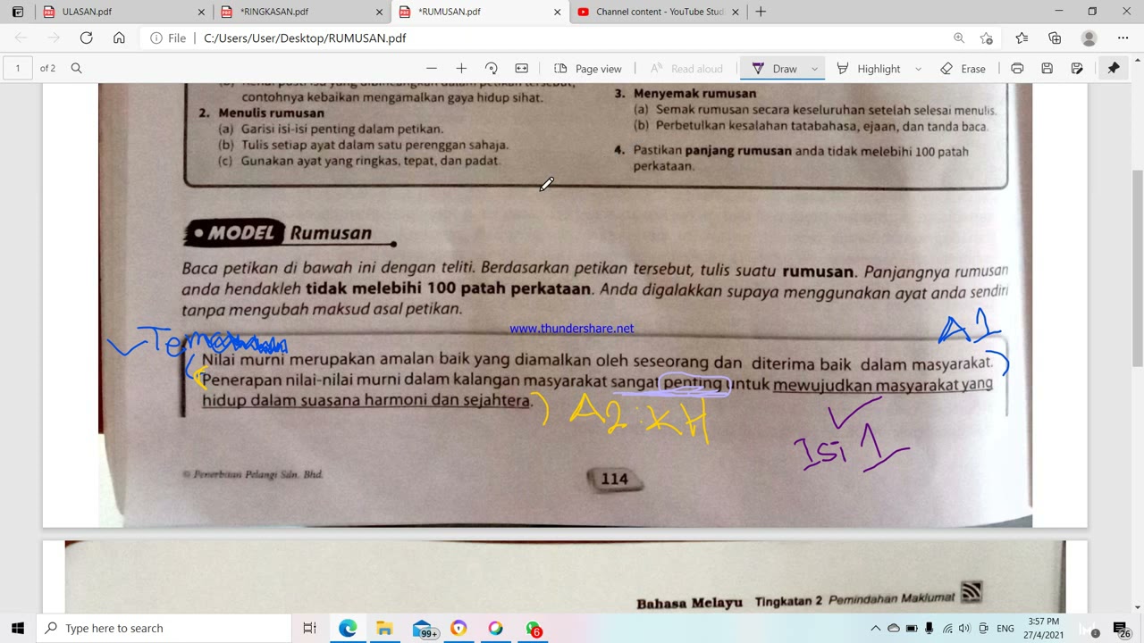 BAHASA MELAYU TINGKATAN 2: CARA MEMBUAT RUMUSAN