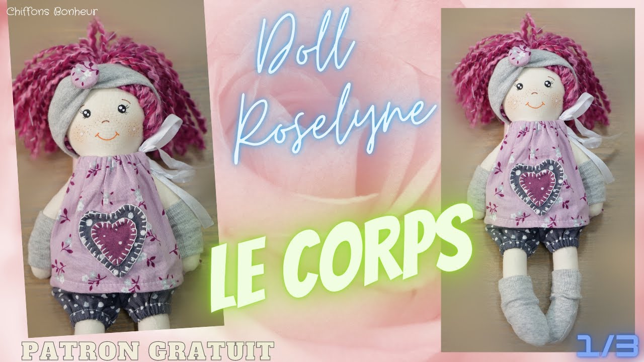 couture débutant poupée chiffon Doll Roselyne Fri.ousse corps & accessoires boneca de pano rag doll