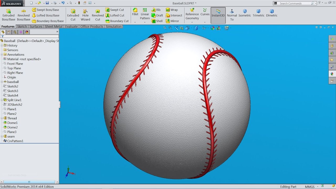 Solidworks tutorial | sketch Baseball in Solidworks