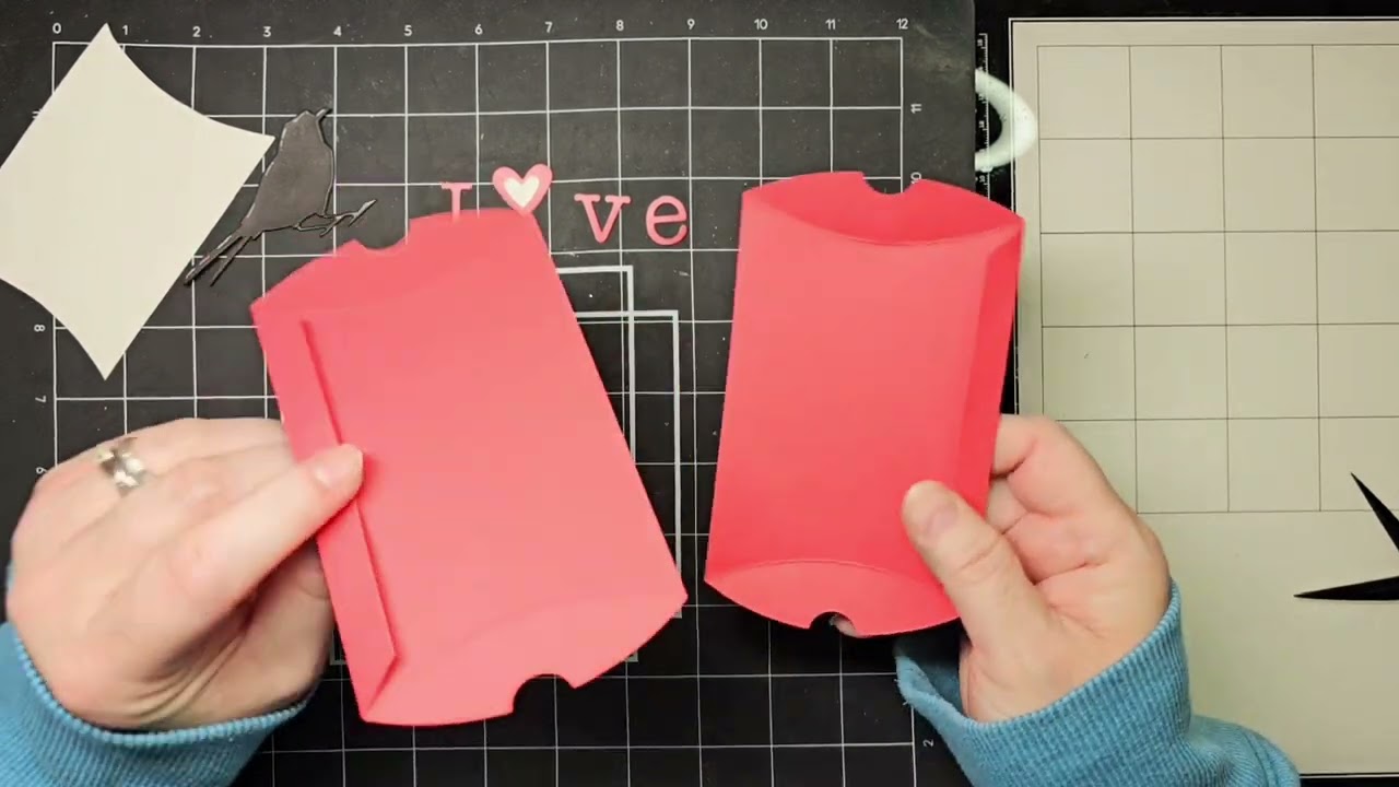 Valentine's box using the new Tim Holtz Sizzix Vault Pillow box + bag and Vault Lovebirds die set.