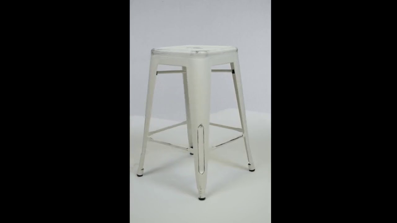 2 AC Pacific ACBS01 Distressed White Costal Metal Bar Stools