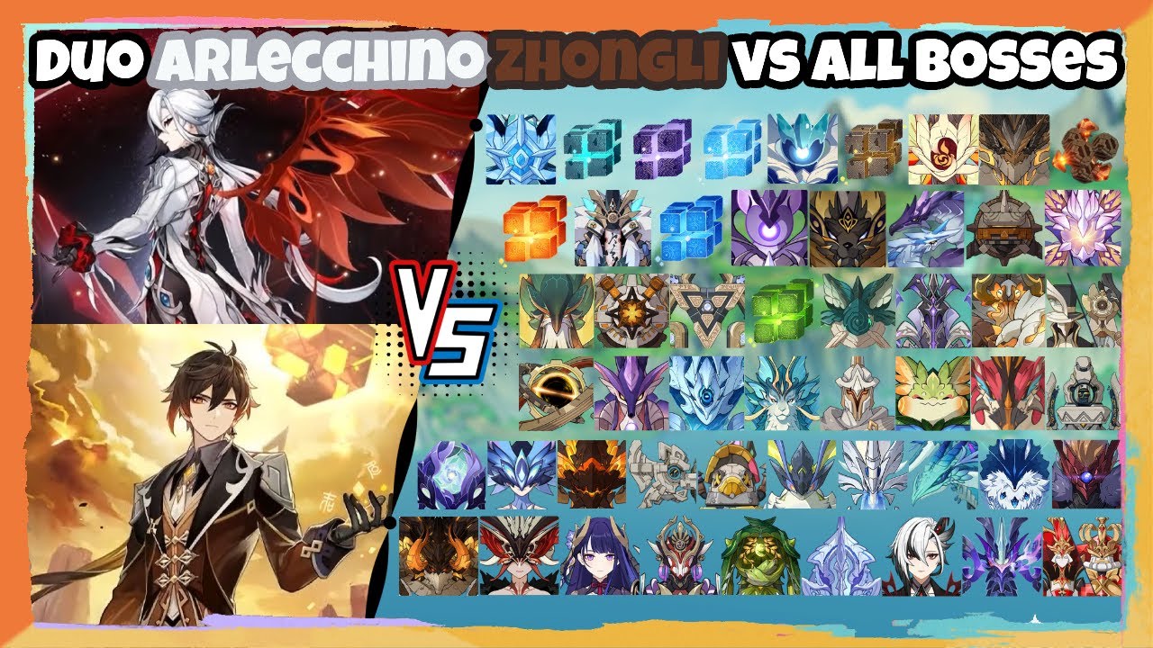 Duo C0R1 Arlecchino and Zhongli vs All Bosses (WL 9) Without Food Buff | Genshin Impact