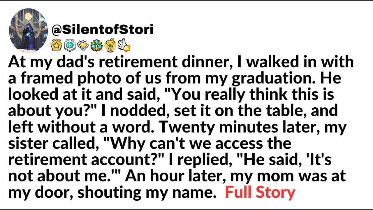 At my dad's retirement dinner, I walked in with a framed photo of us from my graduation