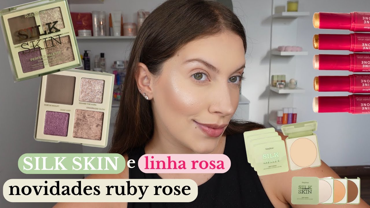 NOVIDADES SILK SKIN e LINHA ROSA RUBY ROSE 🩷💚 | Paleta e P&oacute; Silk Skin e Iluminador Stick Linha Rosa