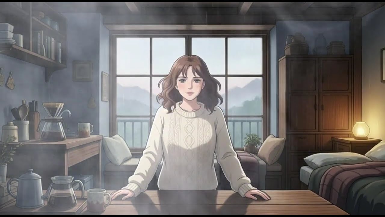 Rainy Morning Coffee & Quiet Thoughts | Cozy Ghibli Style ASMR No Talking | Relaxing Rain Ambience
