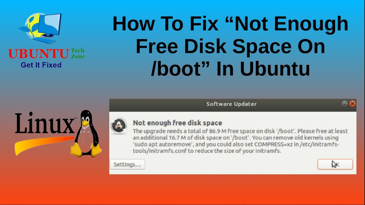 Not enough free space on disk &lsquo;/boot&rsquo; when updating the OS