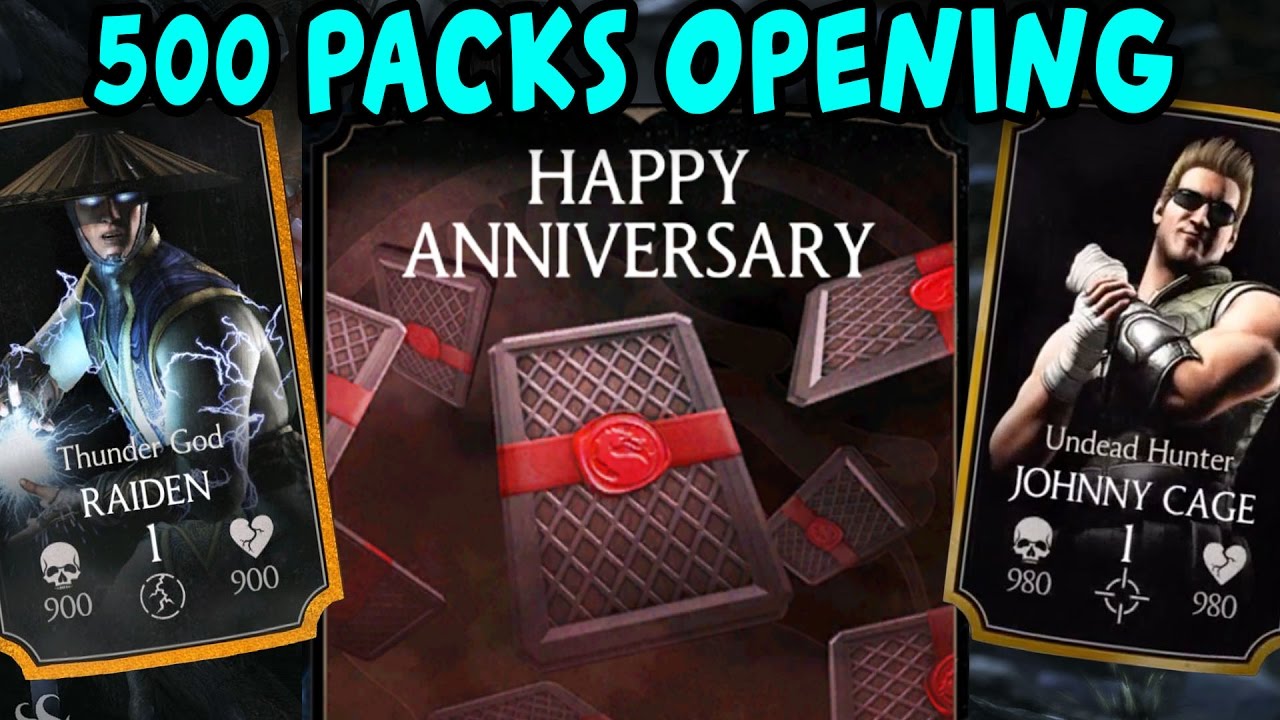 MKX Mobile. What's Inside Anniversary Pack? HUGE 500 PACKS OPENING. There are gold cards!