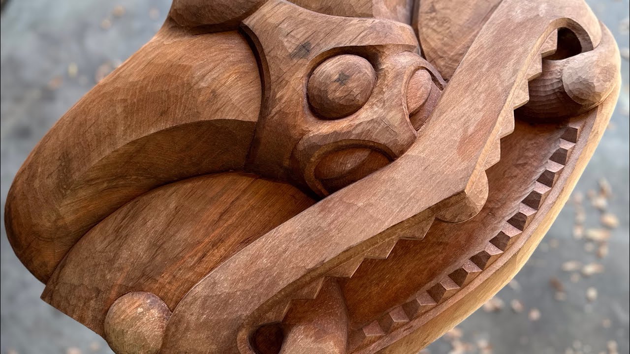 Maori wood carving design under way.