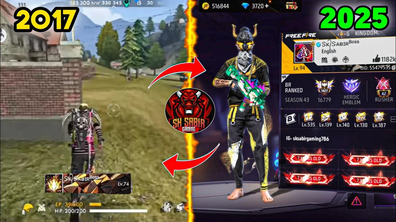 FREE FIRE PLAYER 2017 VS 2025⚡ | Searching 2017 OLD PLAYERS id in 2025 | @sksabir-gaming