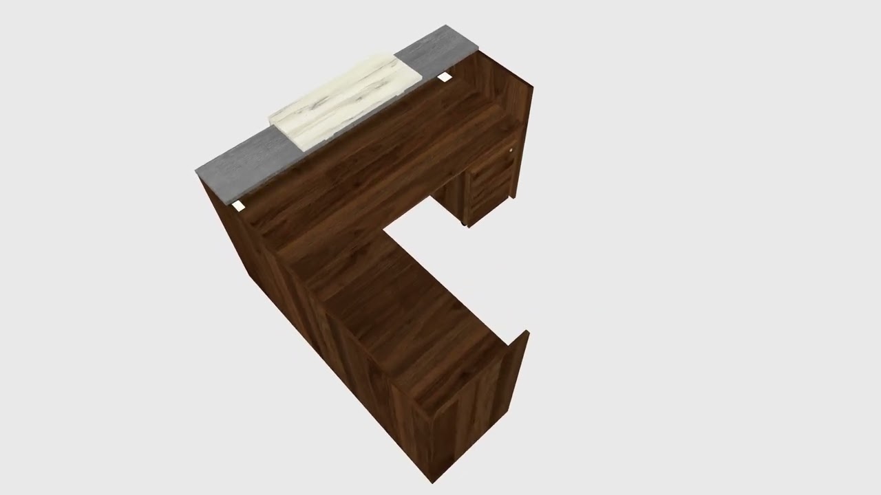 Columbia walnut L-shaped Modular Reception Desk and Wooden Mobile Drawers