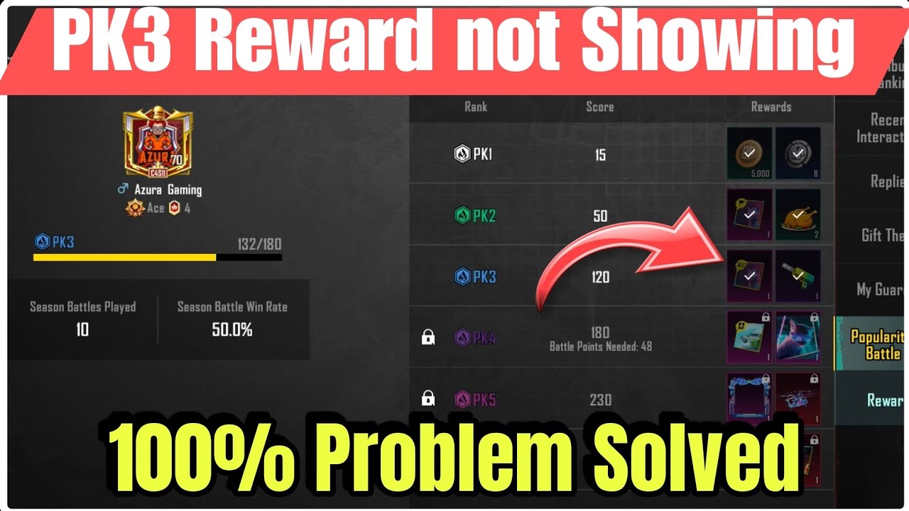 PK3 Reward is not showing || PK3 Glitch in bgmi 100% solve || PK3 Reward is not collating