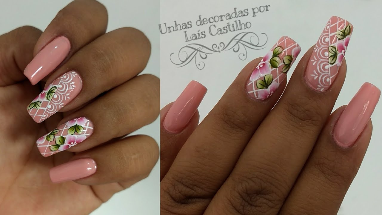 Unhas decoradas flores e rendas fácil Laís Castilho