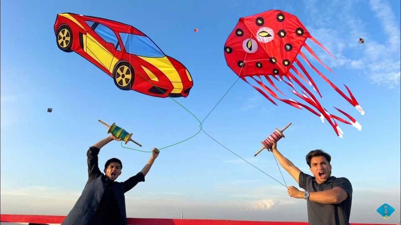 Car Kite | Jelly Fish Kite Flying | Umar Big Stick Catch Kite