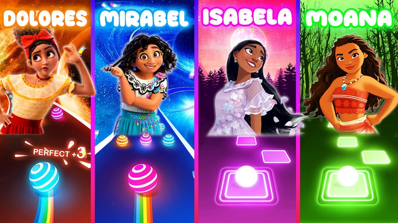 Encanto Dolores And Mirabel Vs Isabela And Moana - Tiles Hop And Dancing Road!