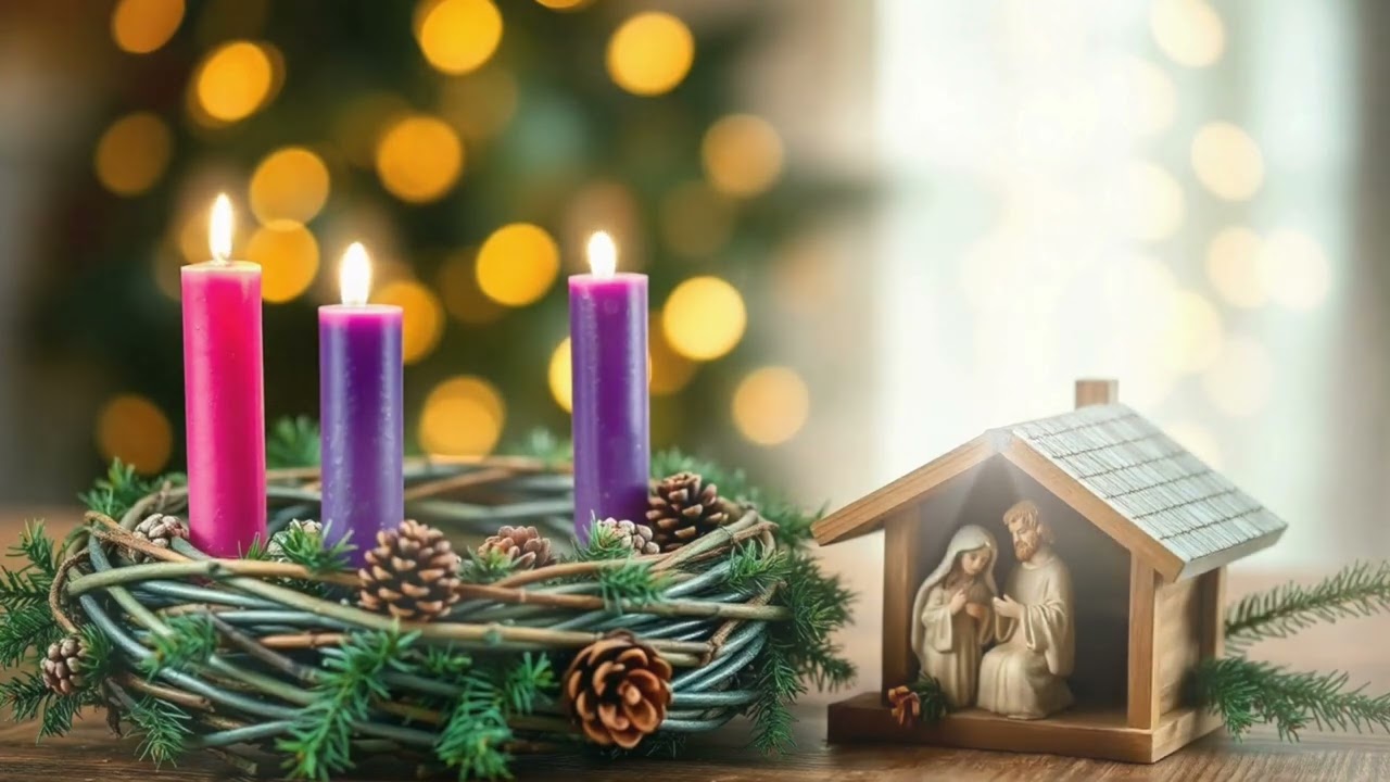 💗 JOY 💗 Advent Wreath Cozy Ambience Week Three 3 Waiting for Christmas Background Screensaver Vibes