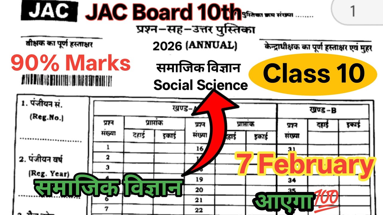 7 February Class 10th Social Science Viral Question 2026 || jac board 7 February | Class 10 SST VVi