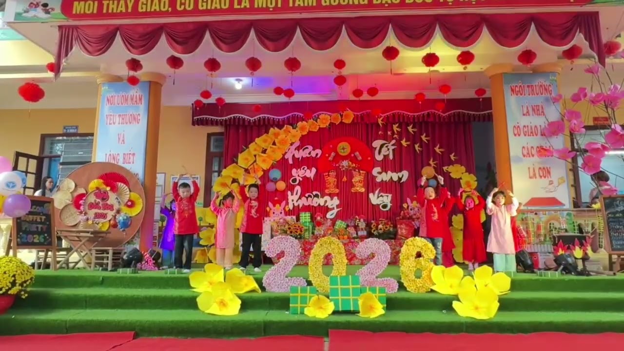 Văn nghệ chào mừng ngày tết quê em khối mẫu giáo 5-6 tuổi