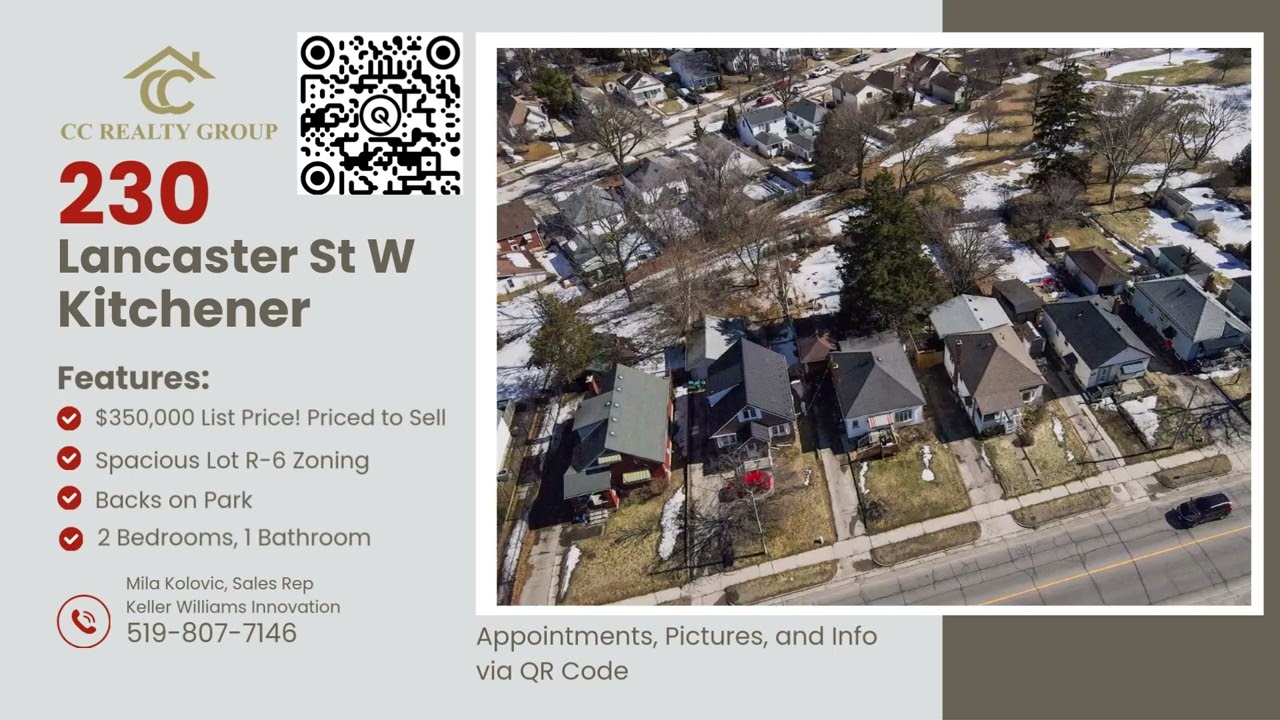 230 LANCASTER Street W, Kitchener $350,000 List Price Large Lot Open houses in description