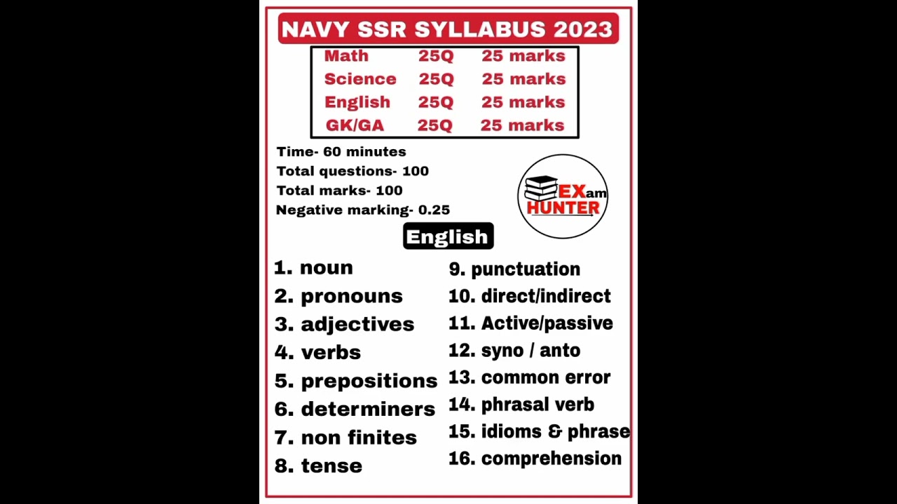 navy ssr syllabus 2023 english &lrm;@examhunter.....&nbsp;