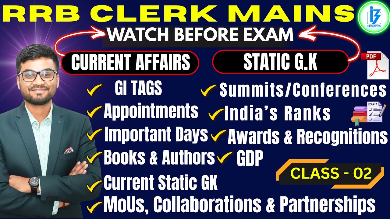 RRB Clerk Mains 2026 🔥 Current Affairs & Static GK | Most Expected Questions | Banking Exam