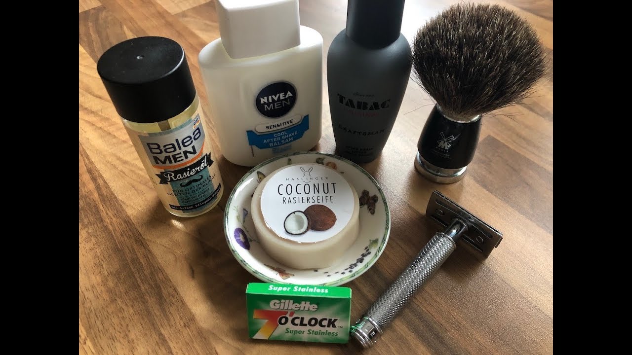 Klassische Rasur - Mühle R89, Gillette 7 O`clock Super Stainless und Haslinger Kokosnuss Rasierseife